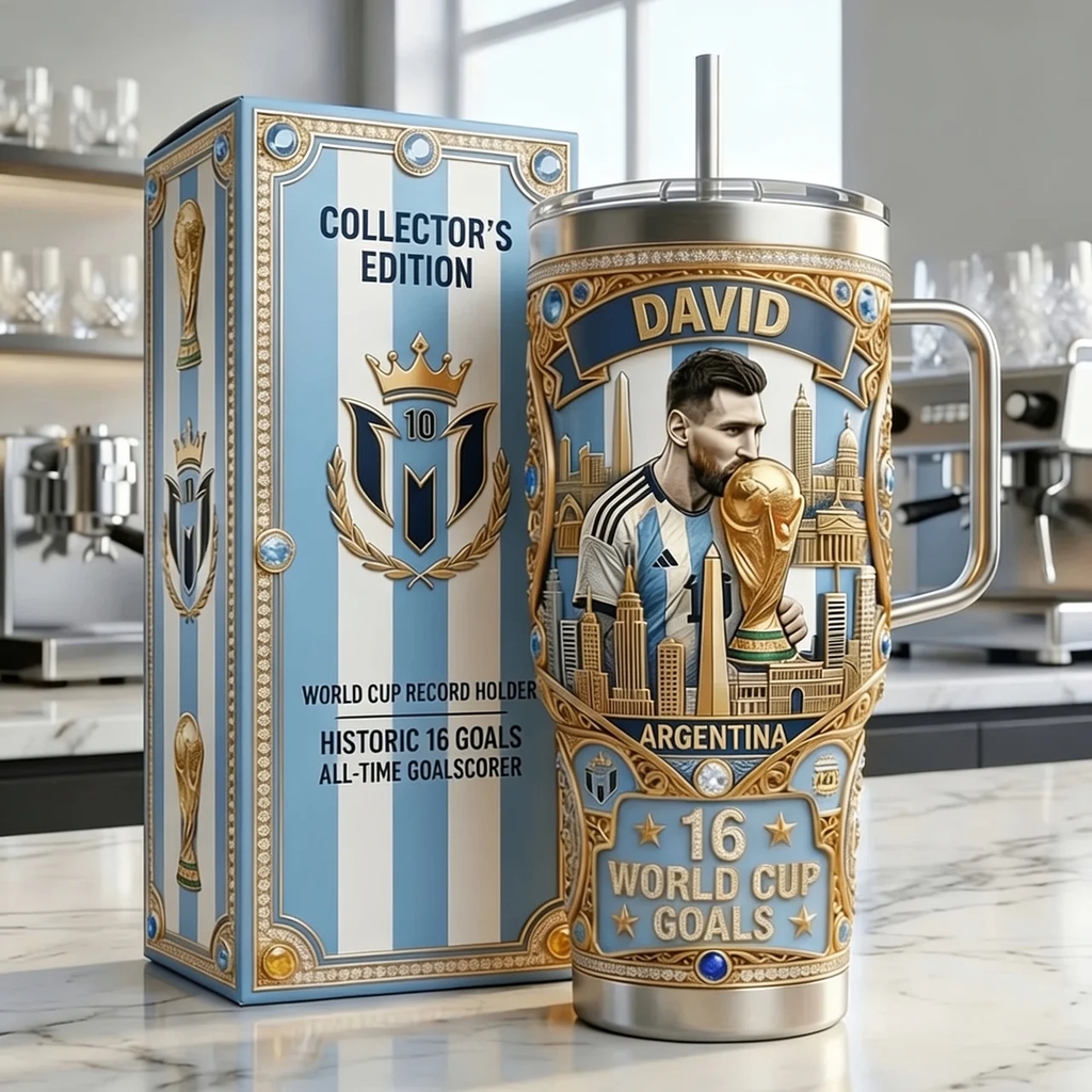 Personalized Argentina World Cup Goals Tumbler Custom Name Gift for Football Lovers