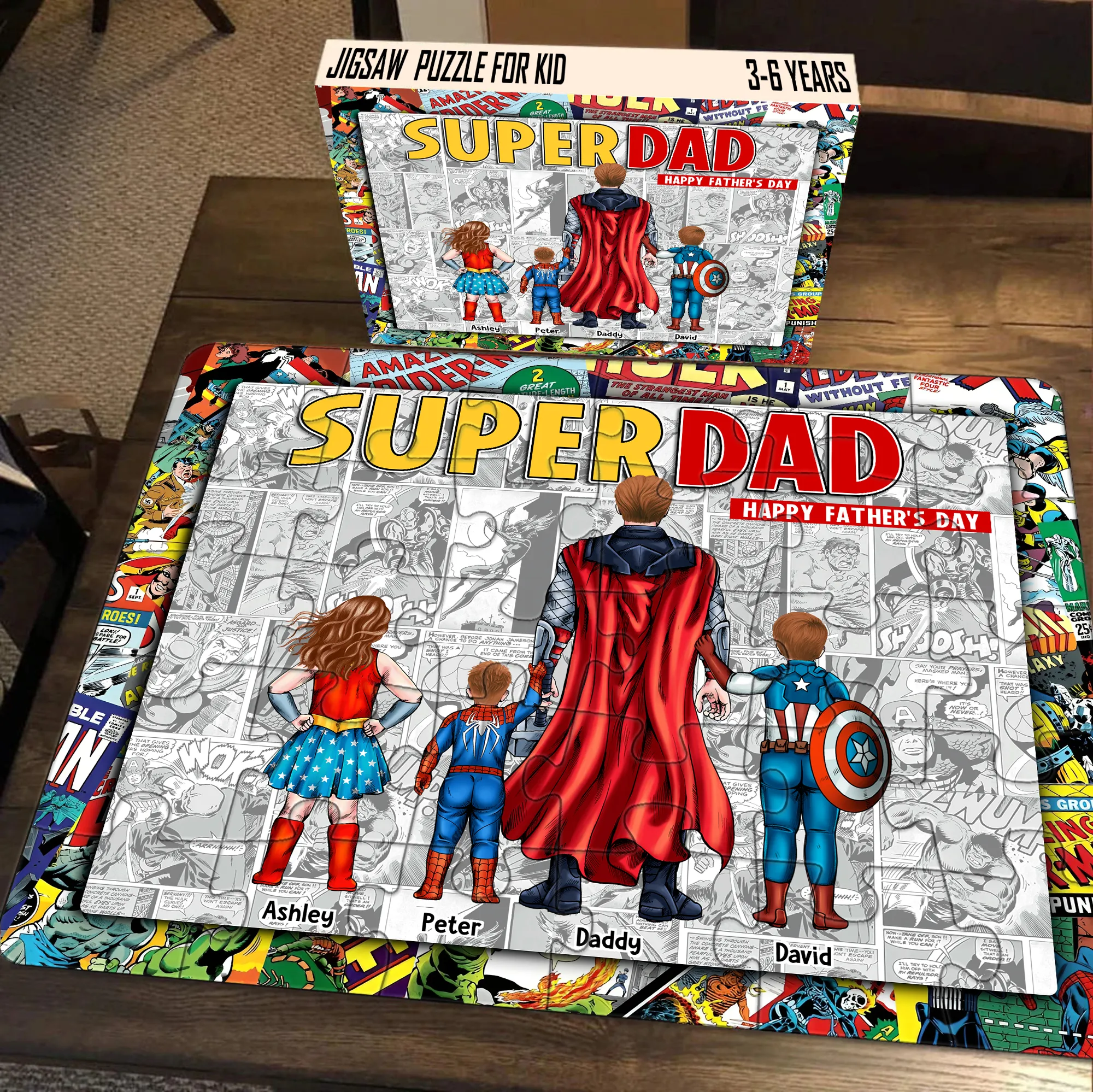 Personalized Super Dad Puzzle Custom Name Gift for Dad