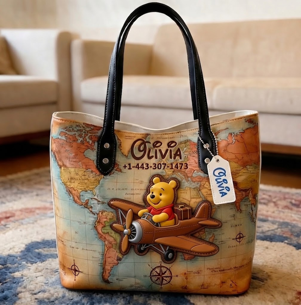 Personalized Winnie the Pooh Travel Tote Bag with Name - Gift for Movie Fans