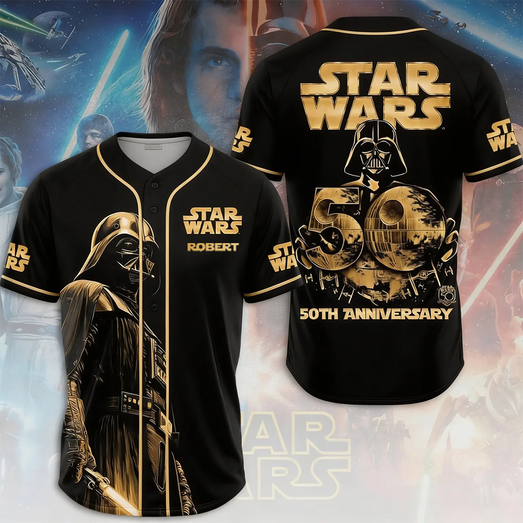 Personalized Star Wars Baseball Jersey 50th Anniversary Gift for Movie Fans