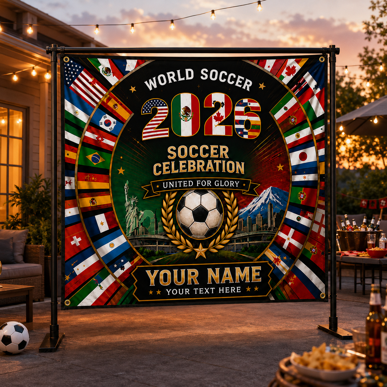 Personalized Soccer Celebration Backdrop Custom Name Flag Gift for Fans