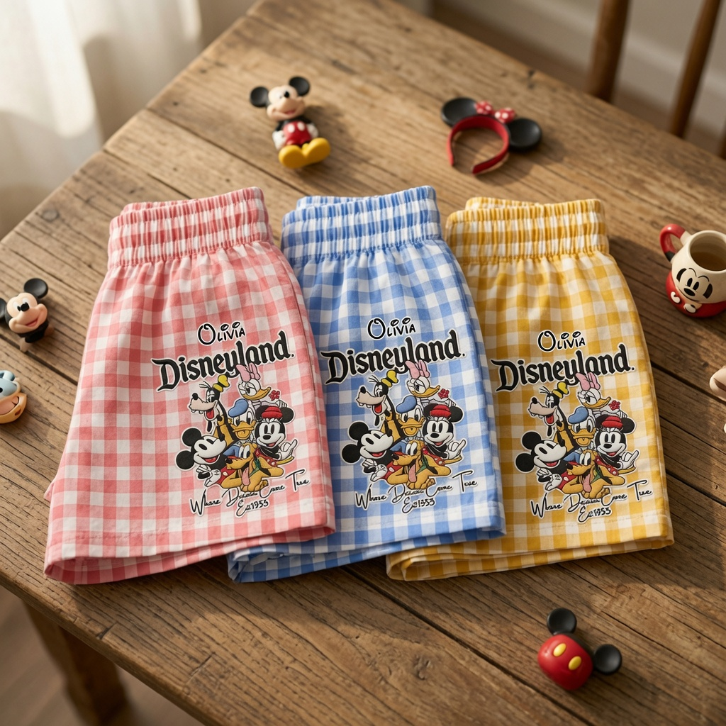 Personalized Embroidered Gingham Shorts for Summer Gift Her
