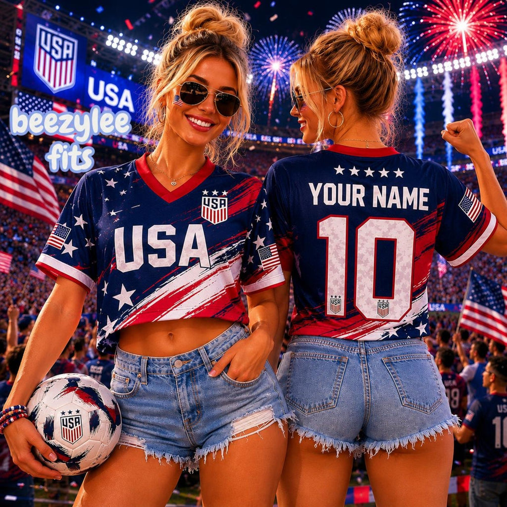 Personalized USA Soccer Crop Top Jersey Custom Name Gift for Fans