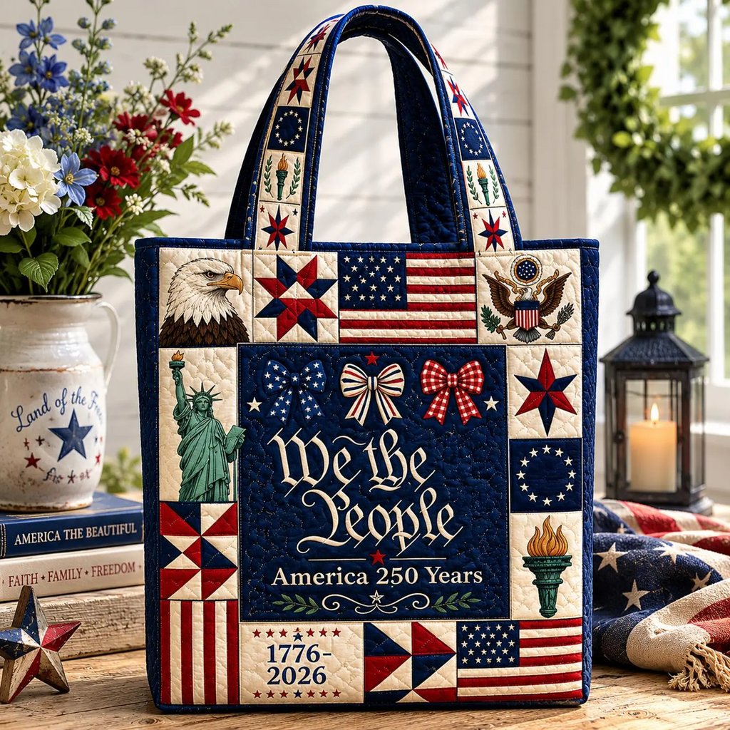 Quilted Tote Bag We The People America 250 Years Gift for Patriots