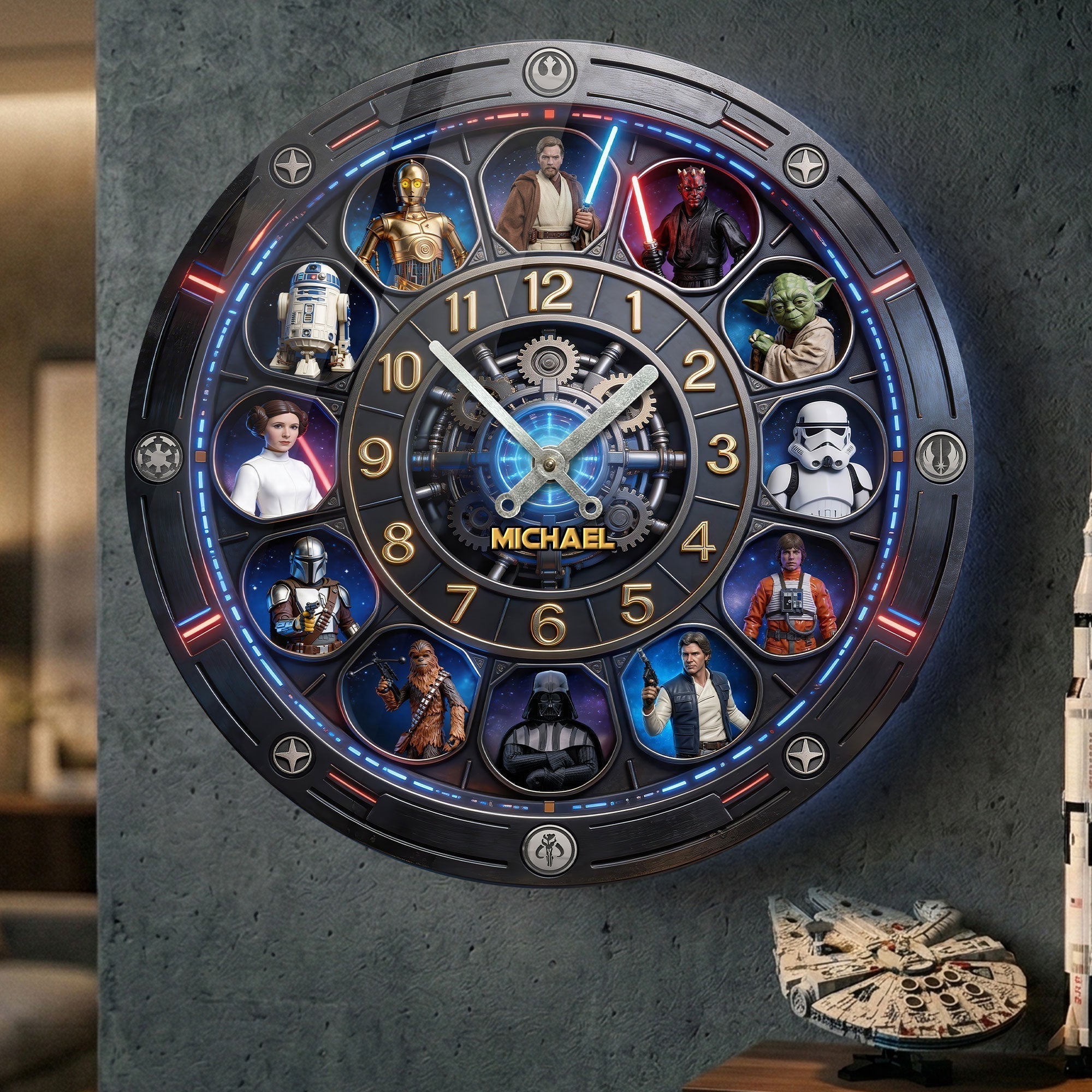 Personalized Star Wars Characters Wall Clock Family Gift Wall Hanging Clock GradoCreations