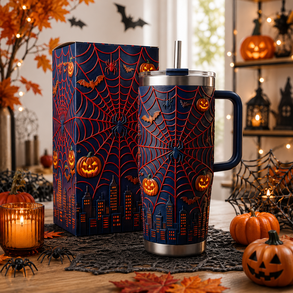 Personalized Halloween Spider Web Pumpkin Tumbler for Fall Tumbler GradoCreations