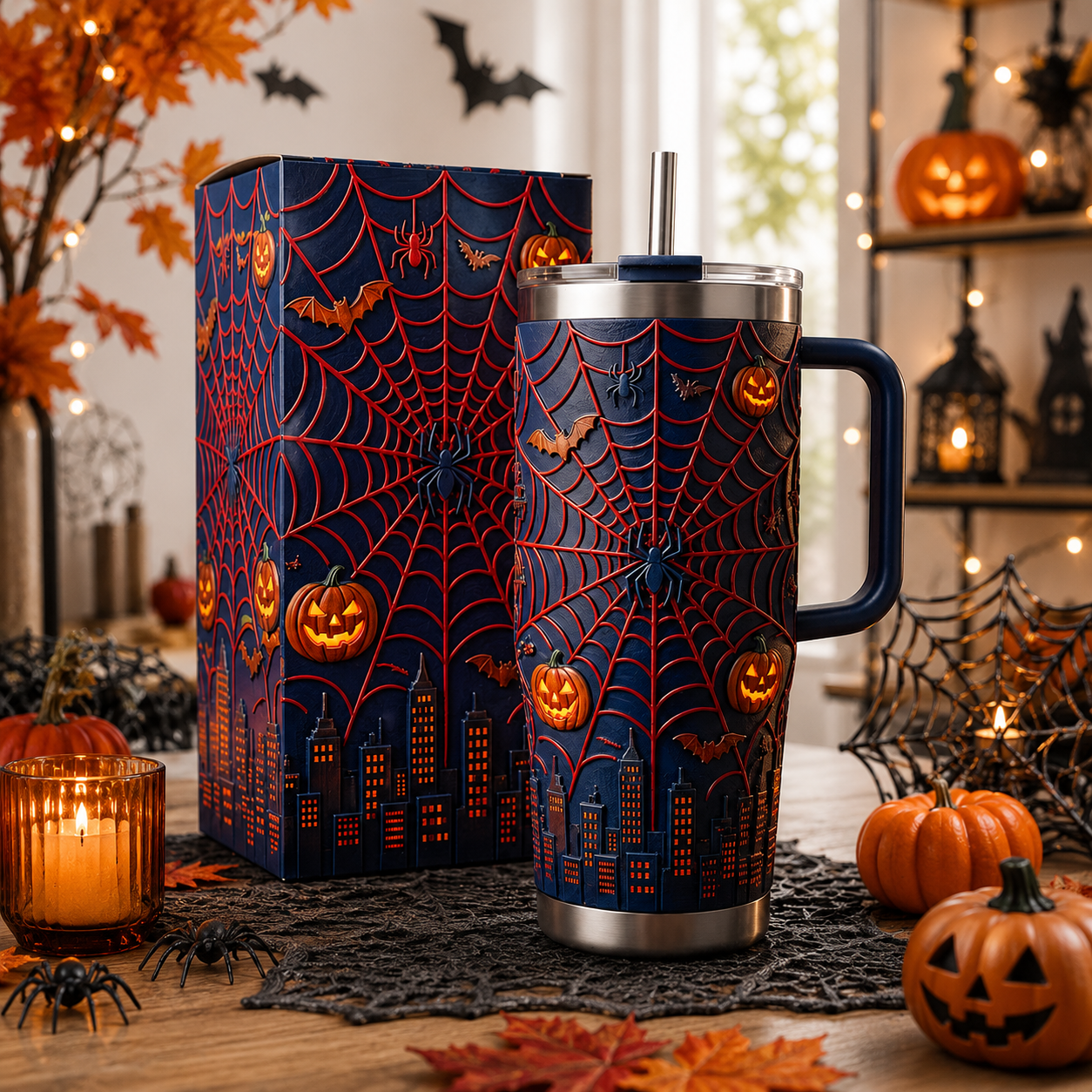 Personalized Halloween Spider Web Pumpkin Tumbler for Fall Tumbler GradoCreations