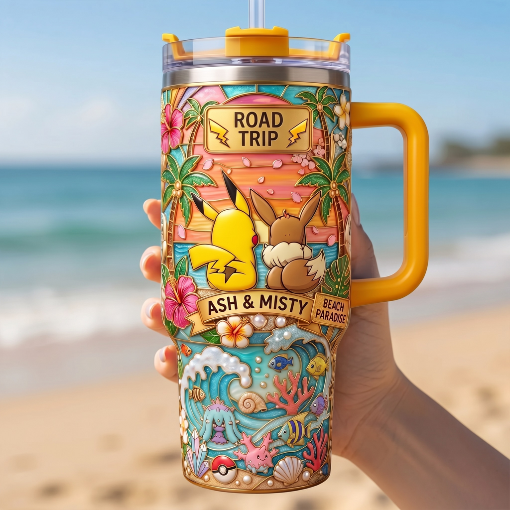 Personalized Pocket Monsters Tumbler for Couples - Summer Road Trip Gift