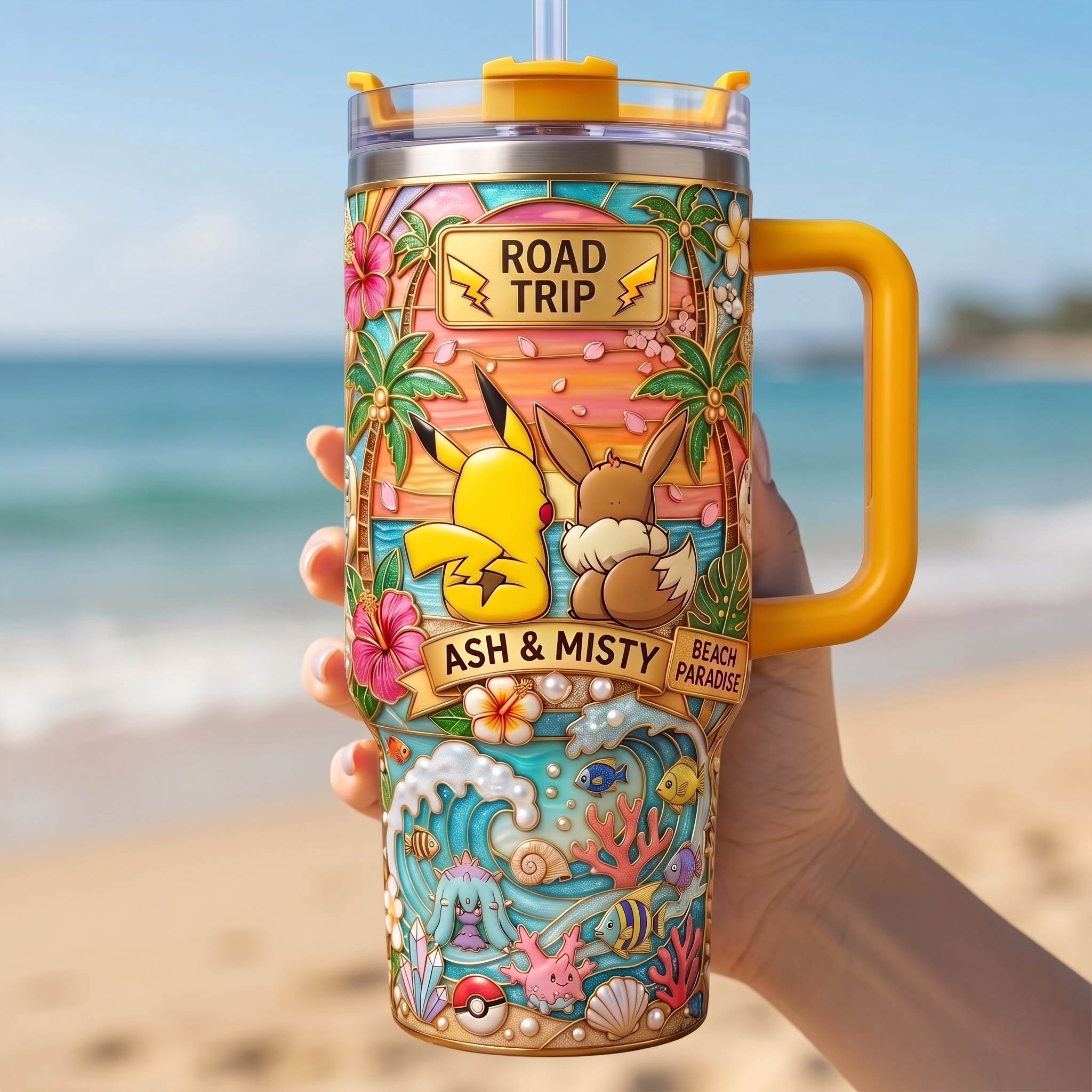 Personalized Pocket Monsters Tumbler for Couples - Summer Road Trip Gift