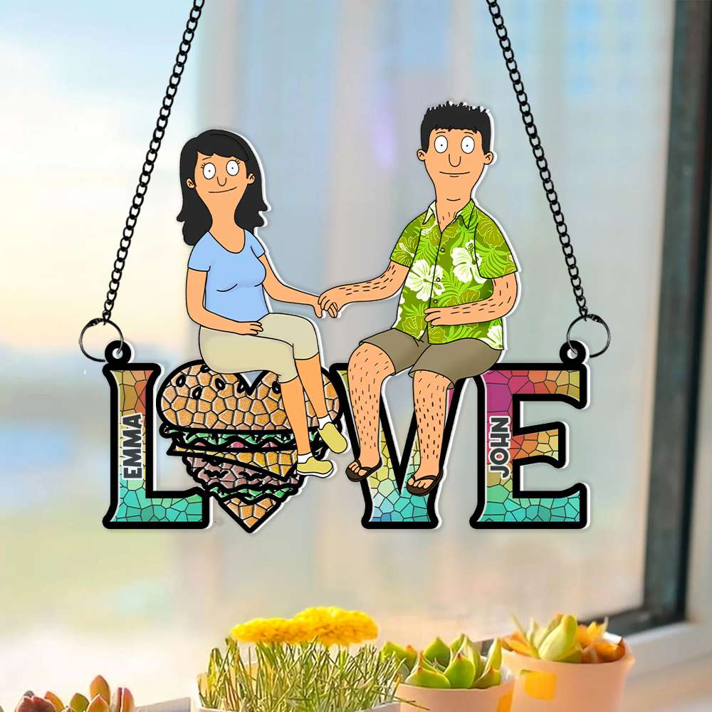 Personalized Cartoon Couple Anniversary Suncatcher Gift