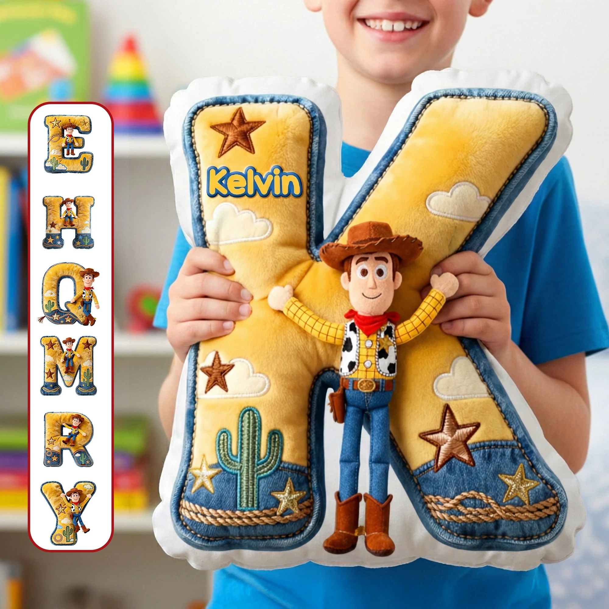 Personalized Cowboy Shaped Pillow Custom Name Gift for Kids Pillow GradoCreations