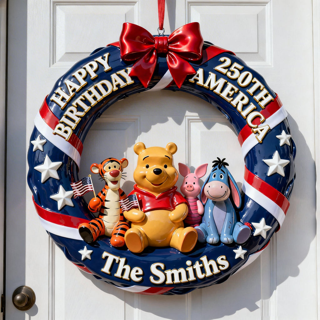 Personalized Honey Bear USA 250th Anniversary Wood Sign Gift for Family