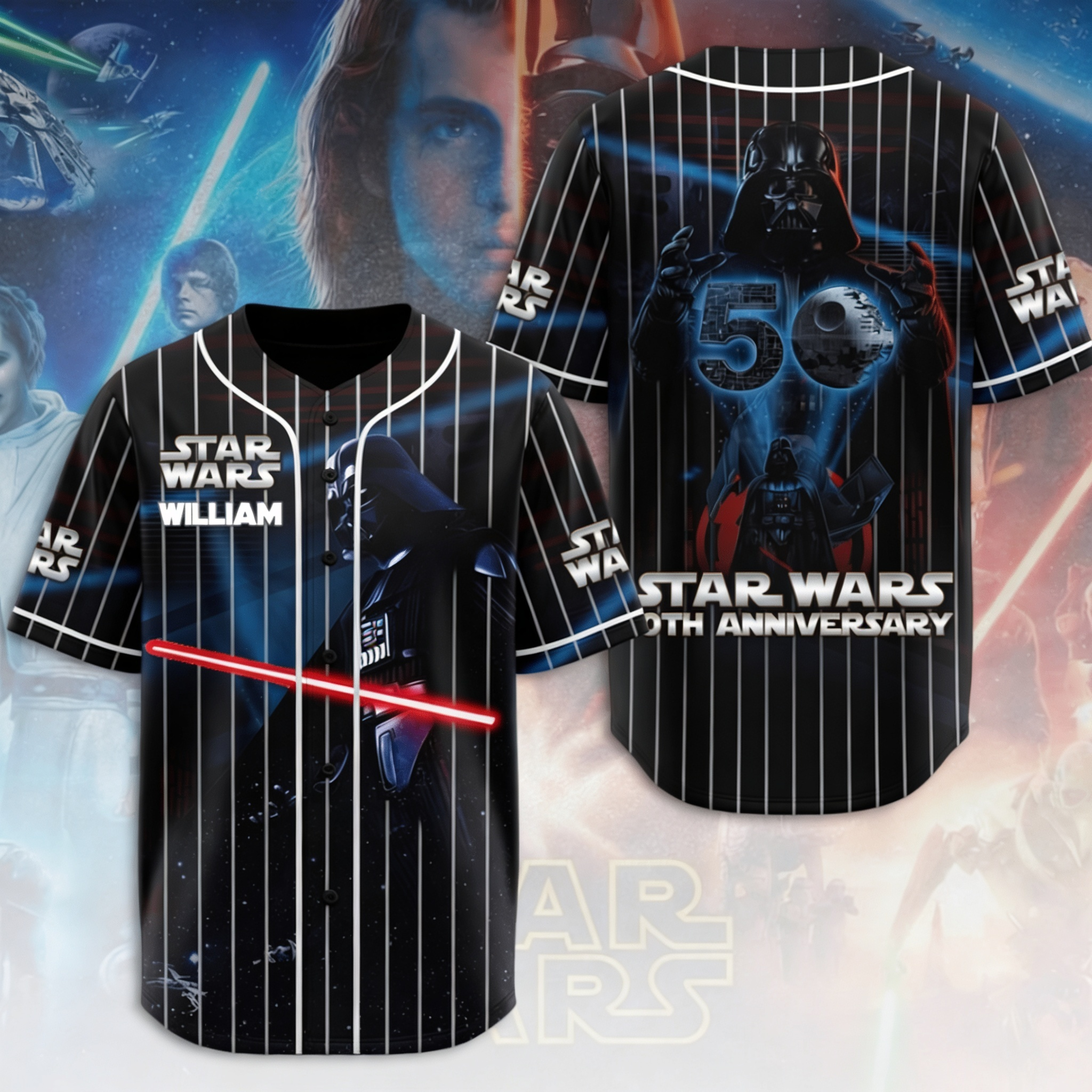 Personalized Star Wars 50th Anniversary Baseball Jersey Gift for Movie Fans