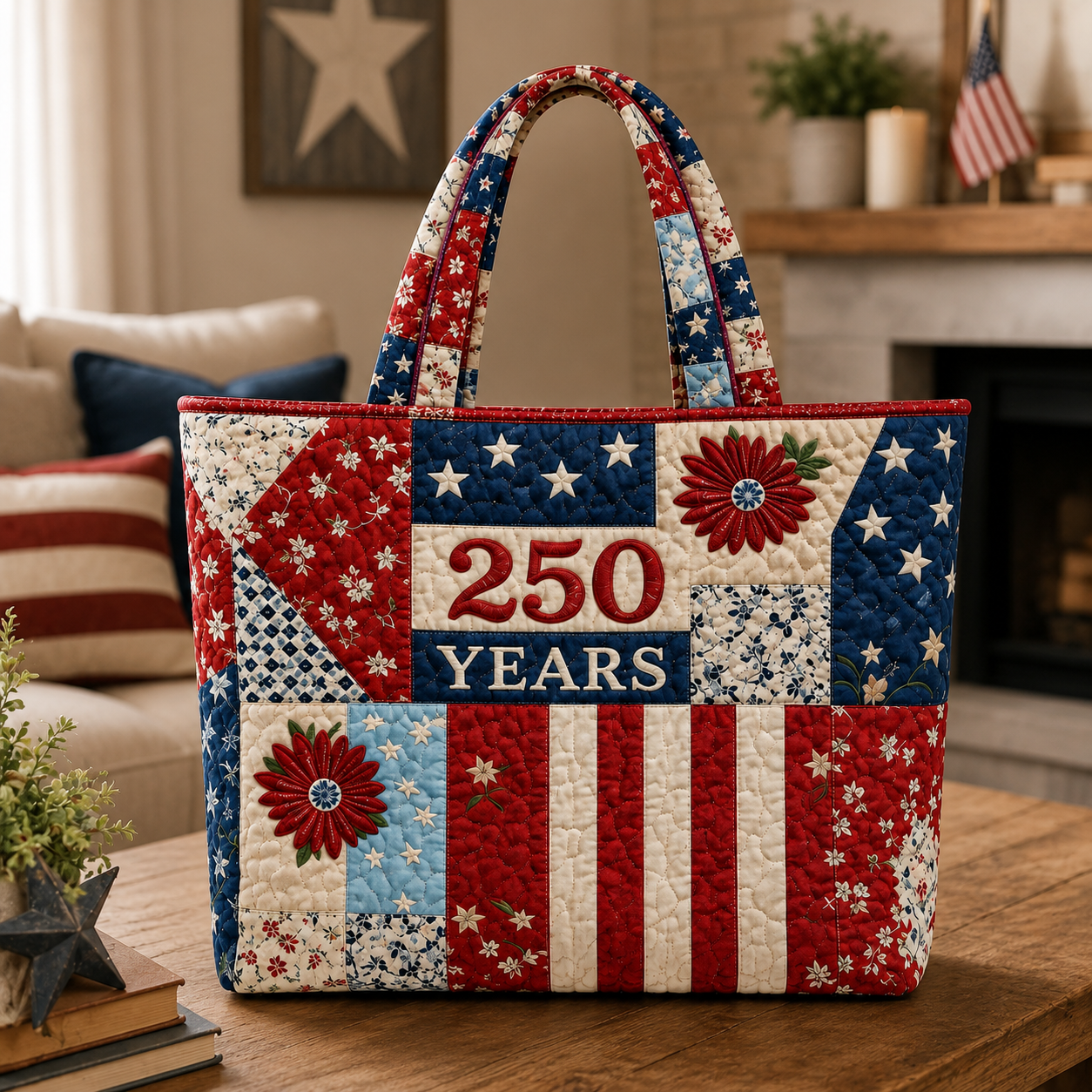 Quilted Tote Bag 250th Anniversary Floral Design Gift for Her