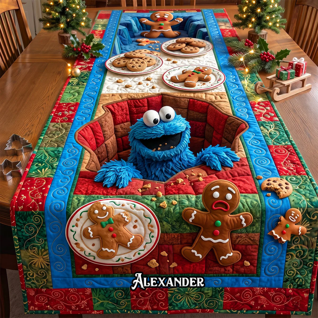 Personalized Christmas Quilt Table Runner Custom Name Family Gift Quilt Table Runner GradoCreations