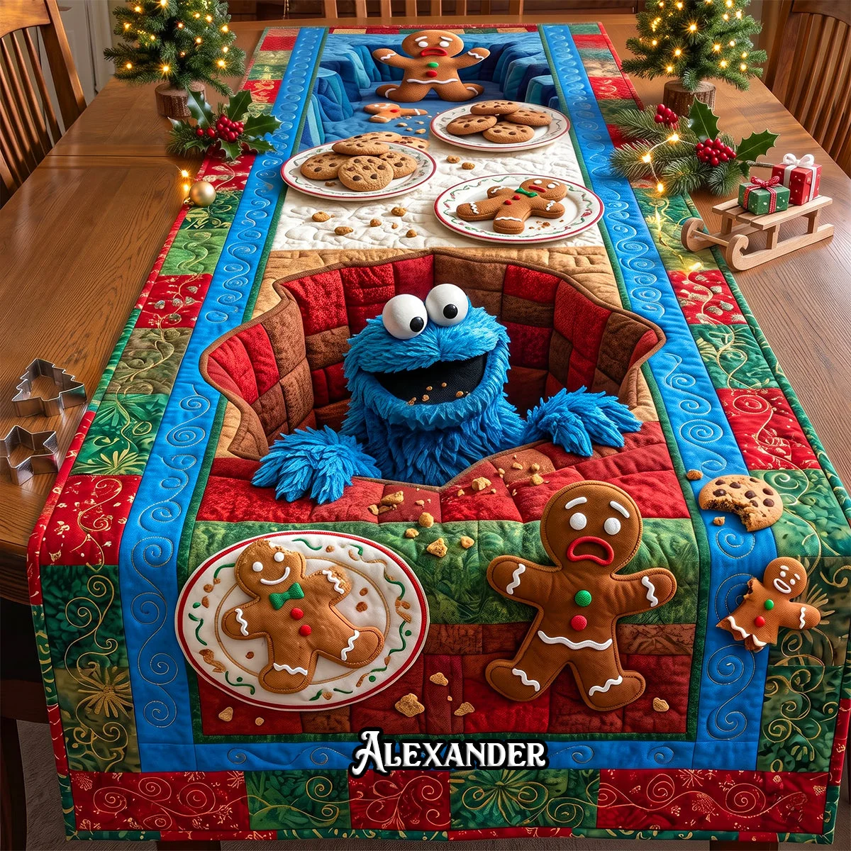 Personalized Christmas Quilt Table Runner Custom Name Family Gift Quilt Table Runner GradoCreations