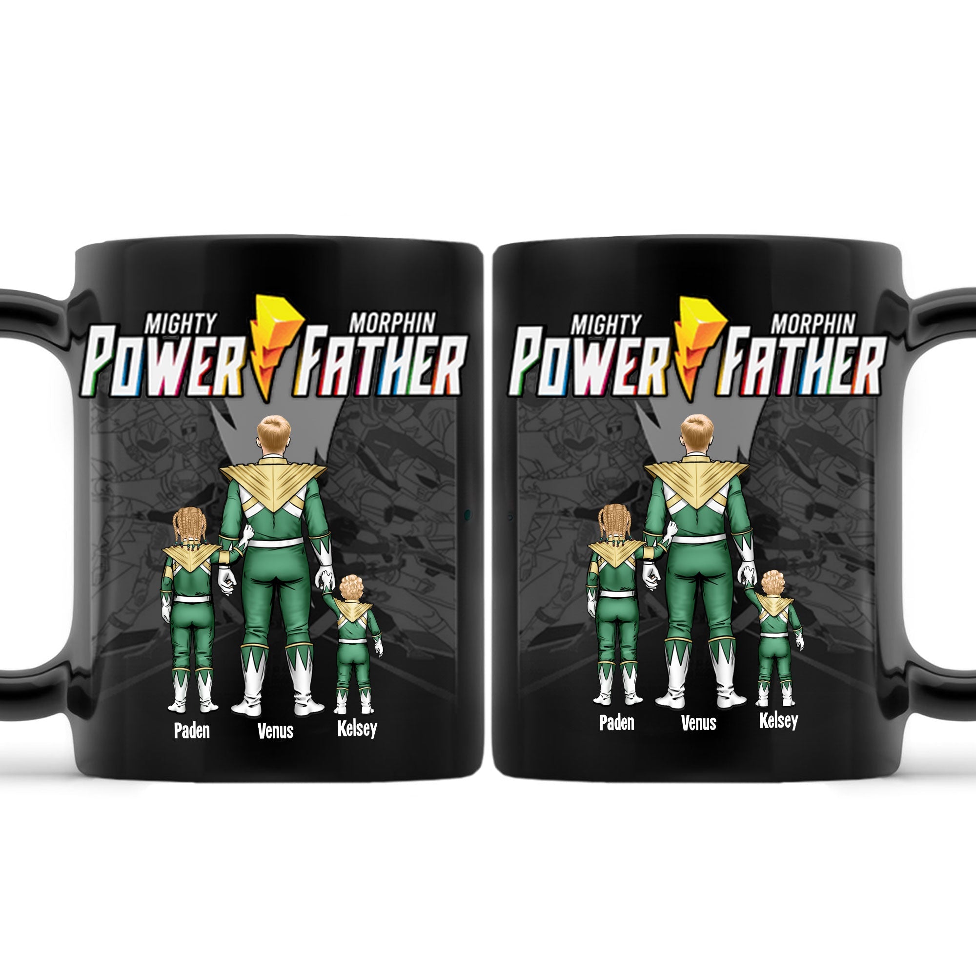 Personalized Mighty Morphin Power Father Black Mug Gift for Dad