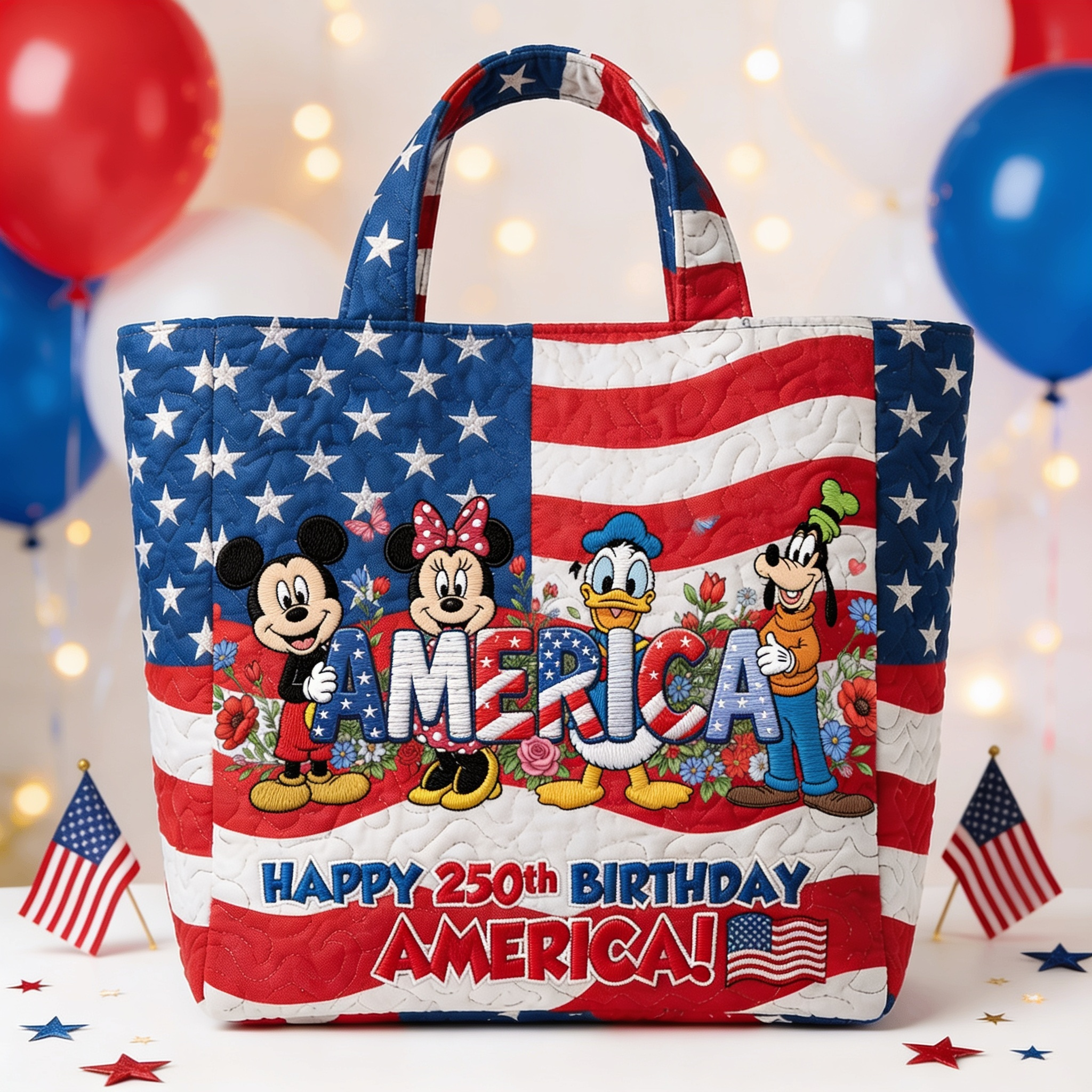 Personalized Quilted Tote Bag for Independence Day Gift - Magical Mouse Design