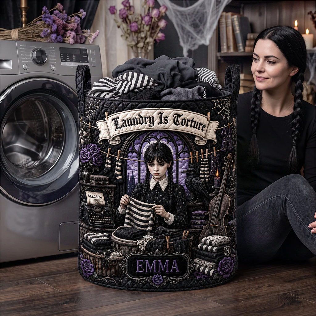 Personalized Gothic Quilted Laundry Basket Custom Name Gift for Her Halloween Quilted Laundry Basket GradoCreations
