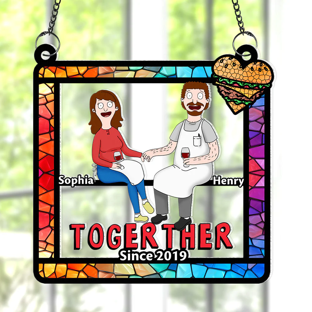 Personalized Burger Couple Window Suncatcher Ornament Gift for Anniversary