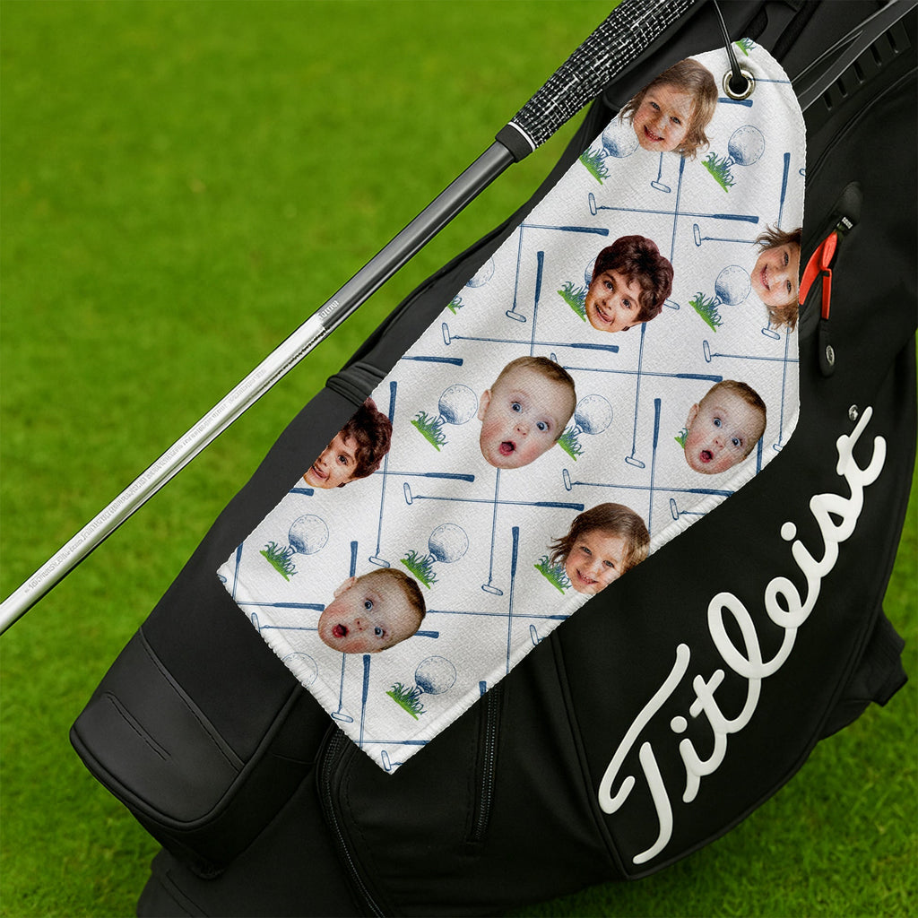 Personalized Golf Towel with Family Faces - Funny Gift for Dad, Grandpa