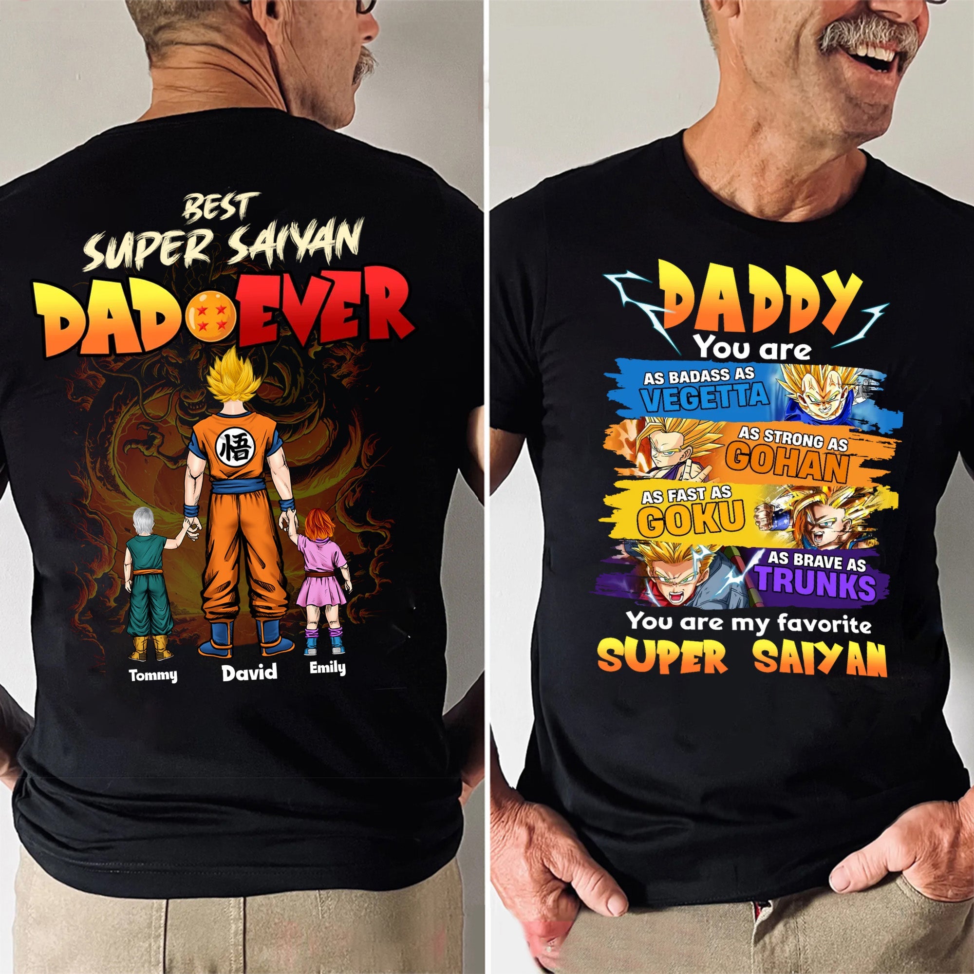 Personalized Super Saiyan Dad Shirt Custom Name Gift for Father's Day Cotton Apparel GradoCreations