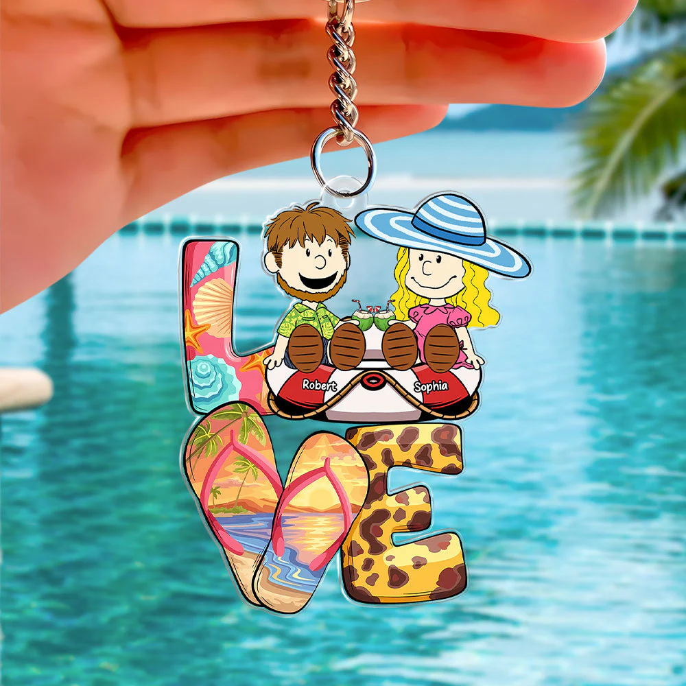 Personalized Acrylic Keychain Love Beach Gift for Couples