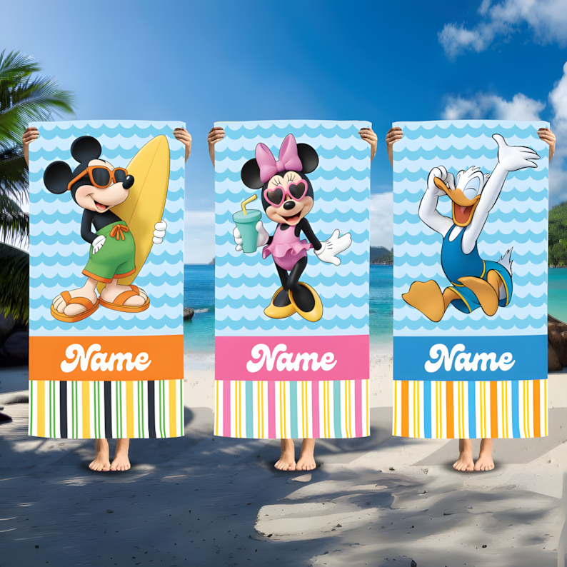 Personalized Disney Beach Towel Summer Vibe Gift for Kids