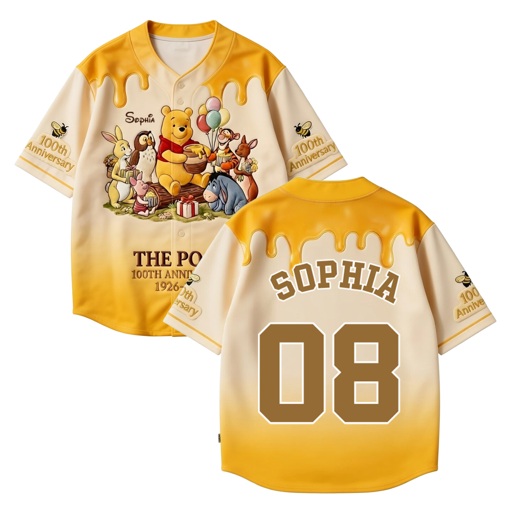 Personalized Winnie the Pooh 100th Anniversary Baseball Jersey Gift for Fans