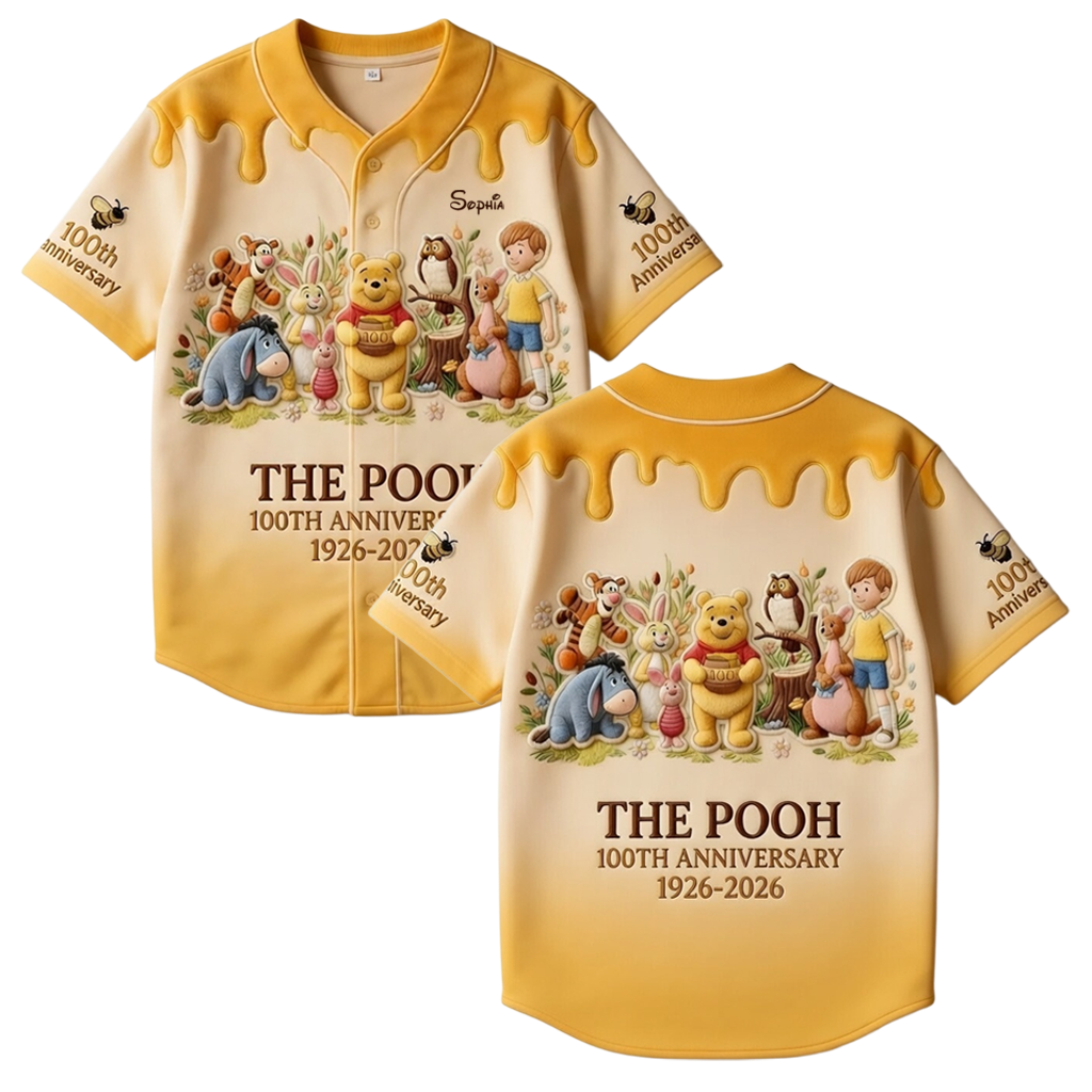 Personalized Pooh Bear Baseball Jersey Custom Name Gift for Kids & Adults Baseball Jersey GradoCreations