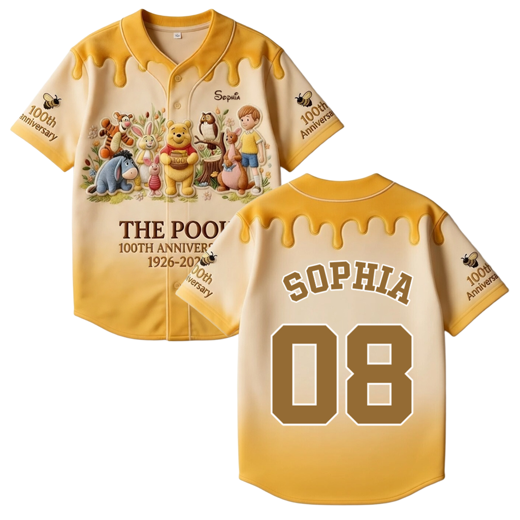 Personalized Pooh Bear Baseball Jersey Custom Name Gift for Kids & Adults Baseball Jersey GradoCreations