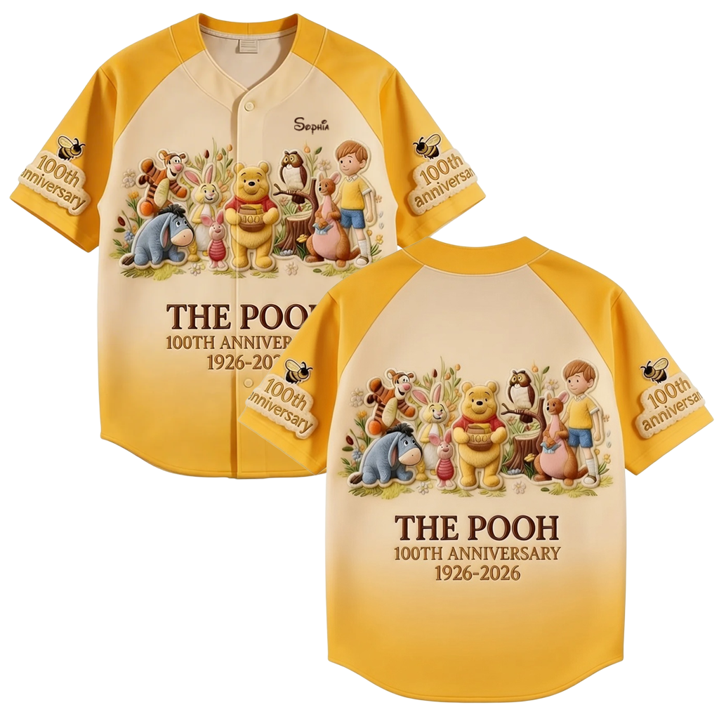 Personalized Pooh Bear Baseball Jersey Custom Name Gift for Kids & Adults Baseball Jersey GradoCreations