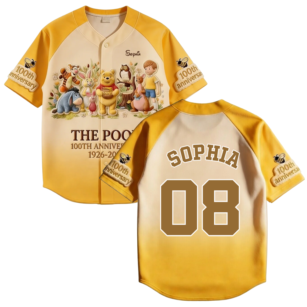 Personalized Pooh Bear Baseball Jersey Custom Name Gift for Kids & Adults Baseball Jersey GradoCreations