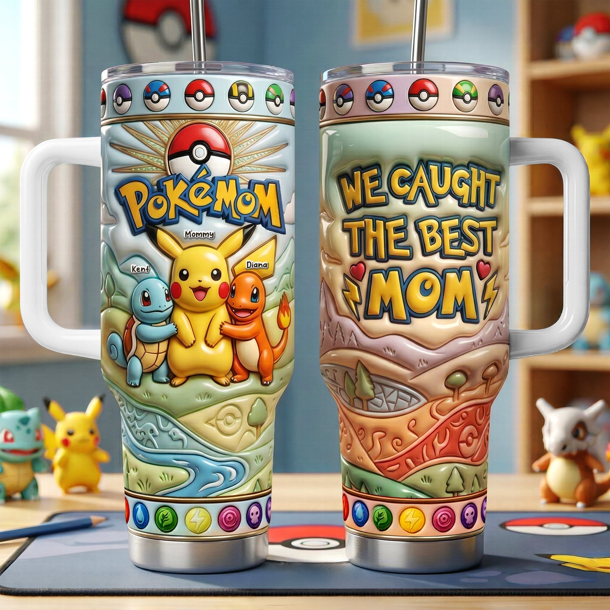 Personalized Pokémon Mom Tumbler with Handle - Unique Gift for Mom