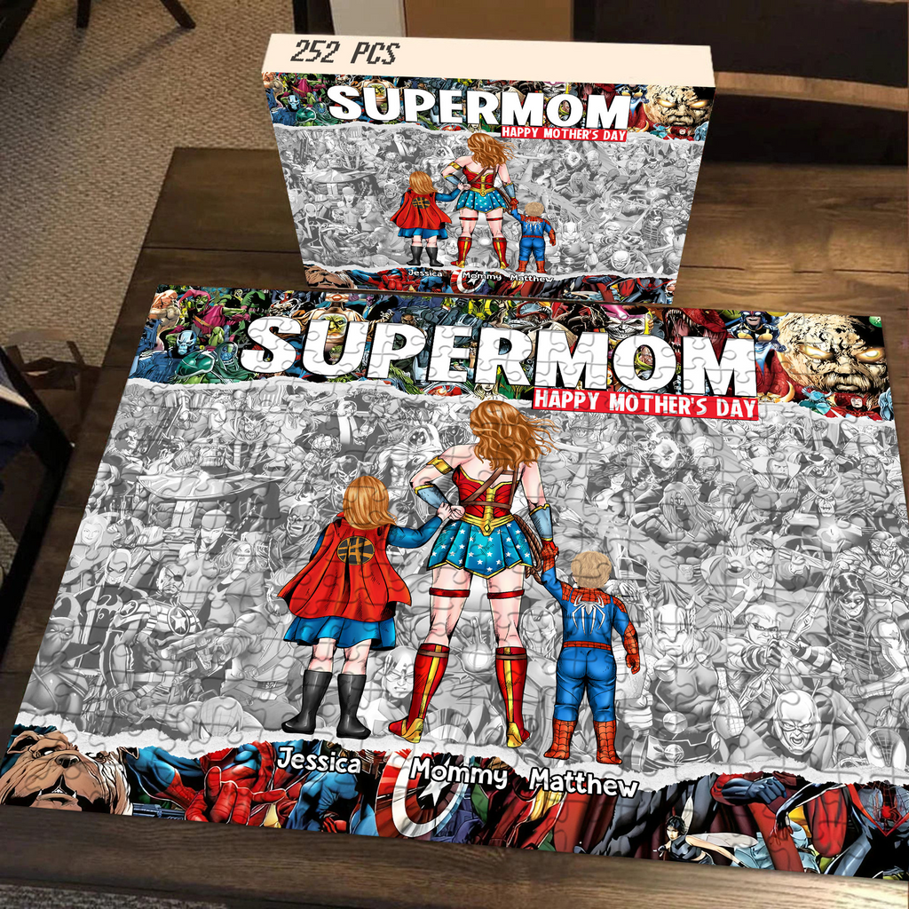 Personalized SuperMom Puzzle Gift for Mom with Kids