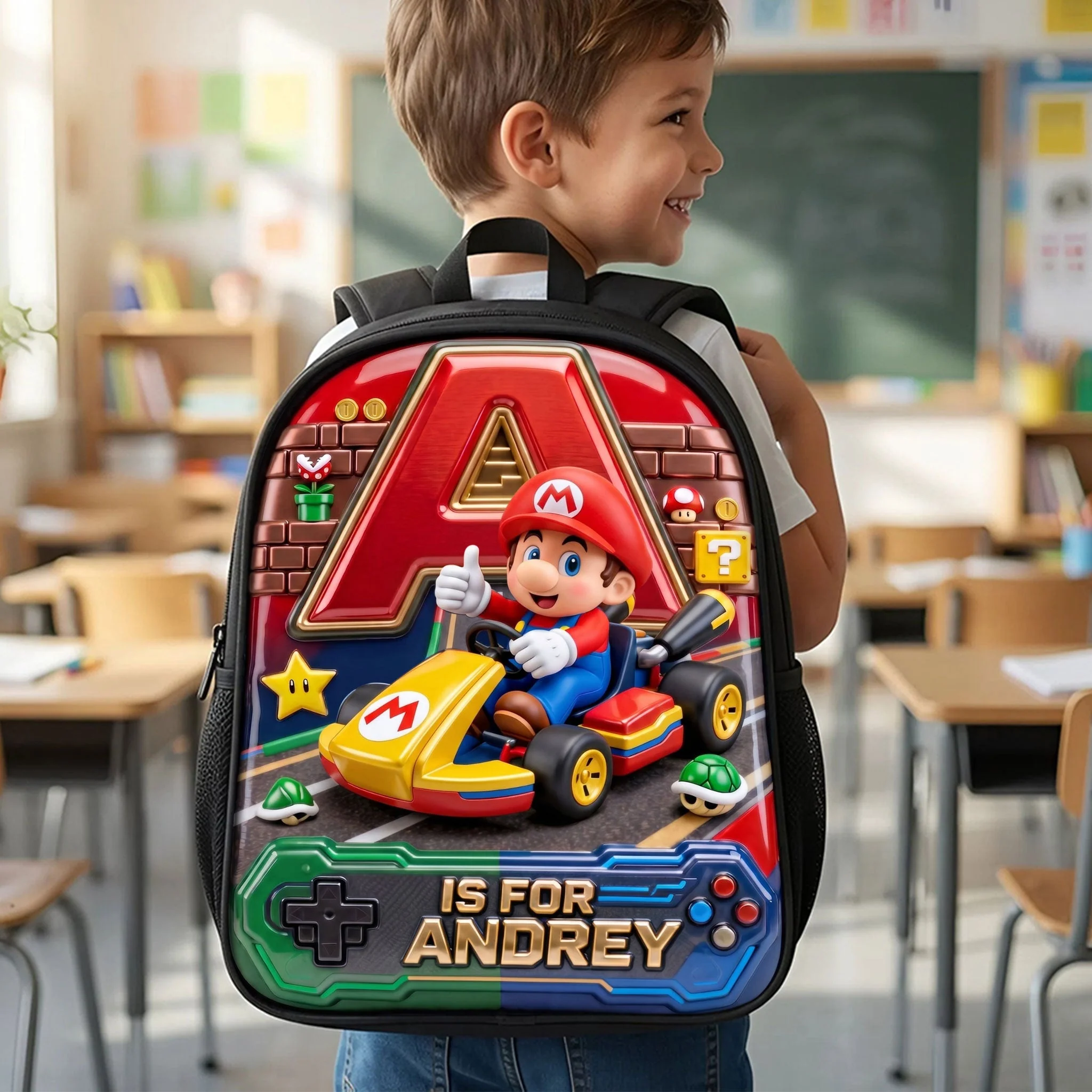 Personalized Mario-Themed Backpack Lunch Bag Pencil Case Water Bottle Gift for Kids
