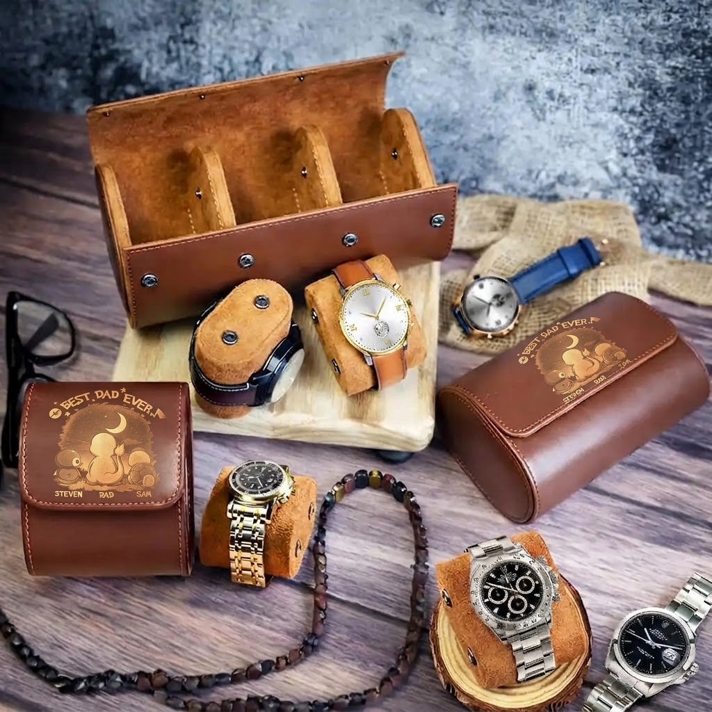 Personalized Leather Watch Case Best Dad Ever Gift for Dad