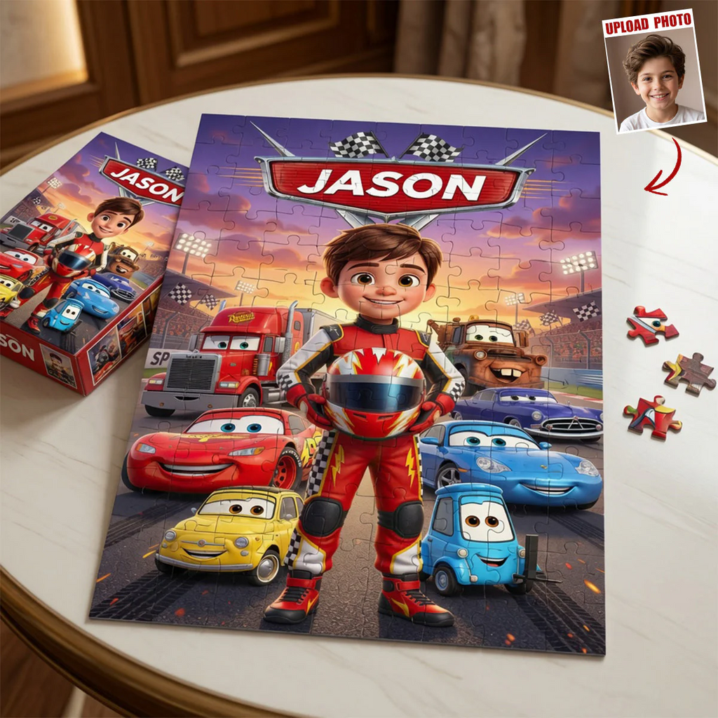 Personalized Custom Photo Puzzle for Kids - Racing Theme Gift Puzzle GradoCreations
