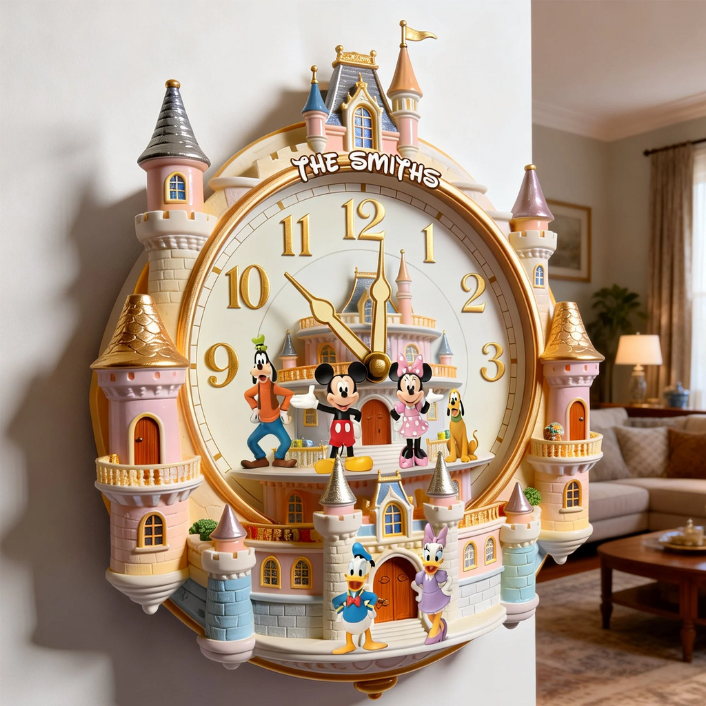 Personalized Wall Clock with Disney Characters for Family Gift Wall Hanging Clock GradoCreations