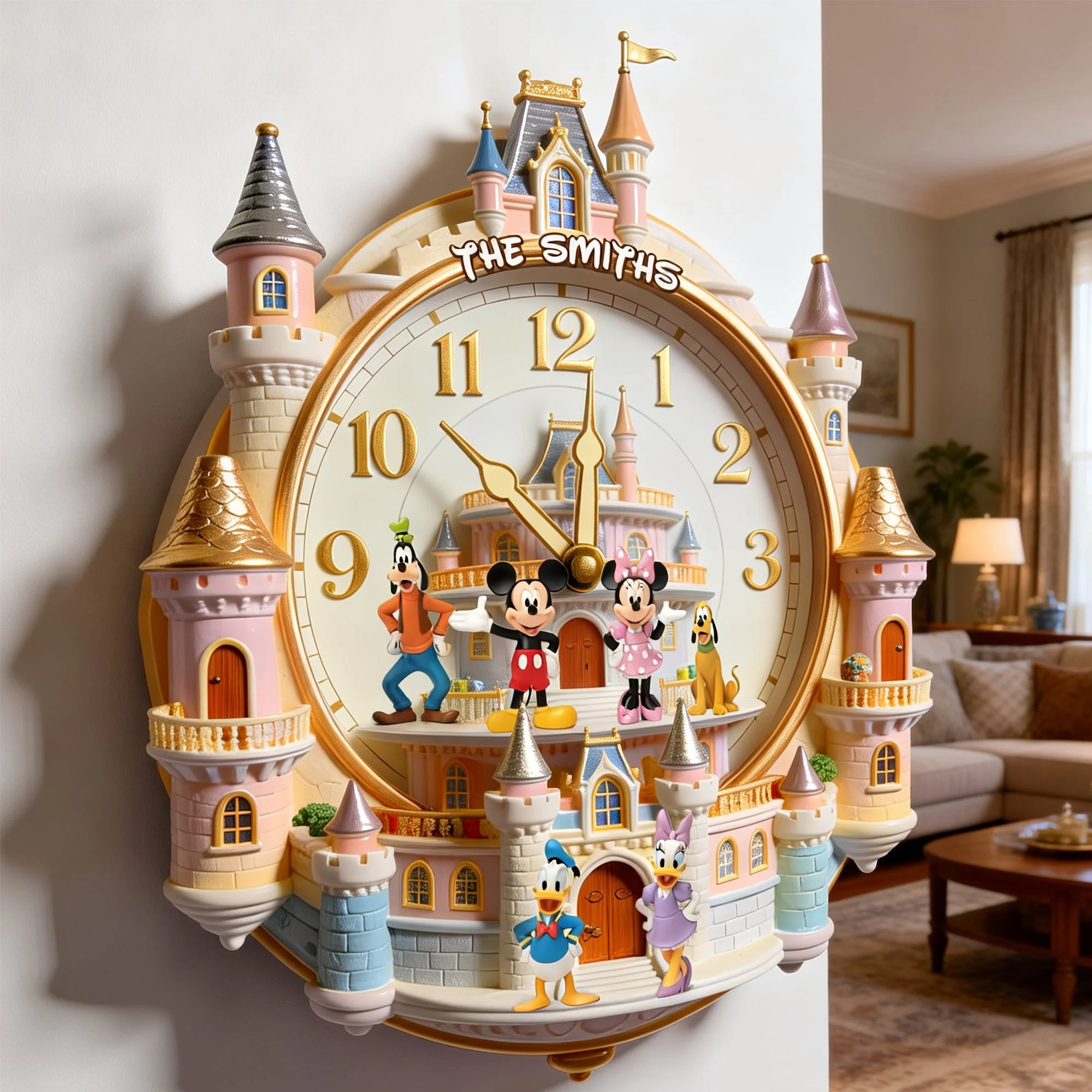 Personalized Wall Clock with Disney Characters for Family Gift Wall Hanging Clock GradoCreations