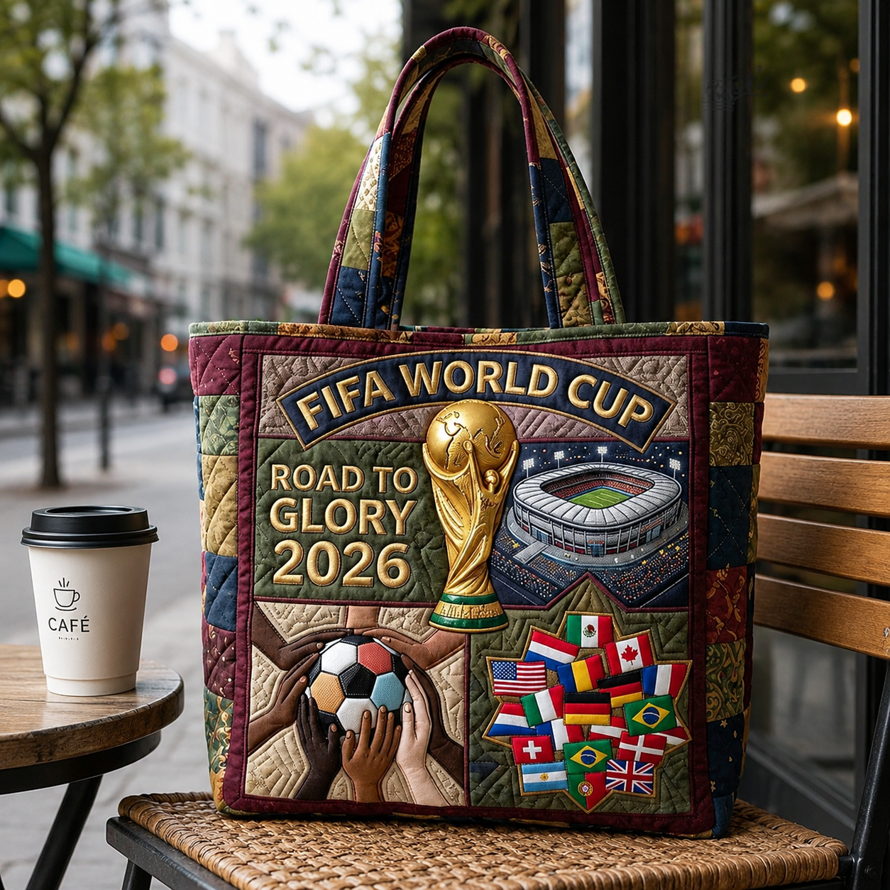 Personalized FIFA World Cup 2026 Quilted Tote Bag Gift for Soccer Fans