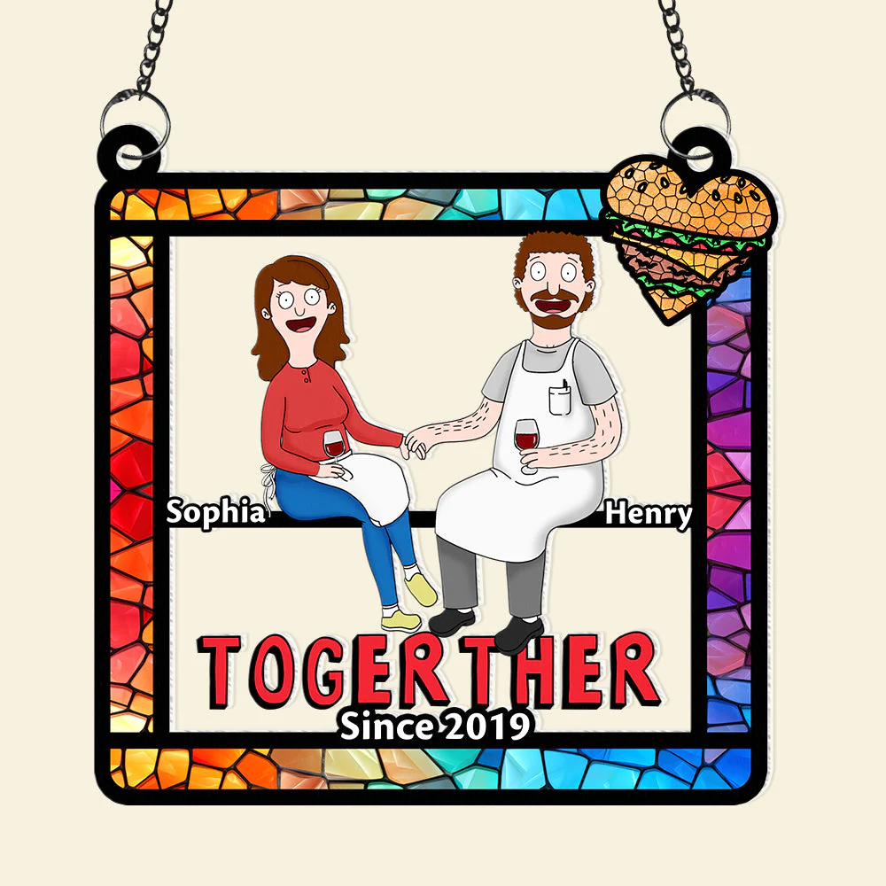 Personalized Burger Couple Window Suncatcher Ornament Gift for Anniversary