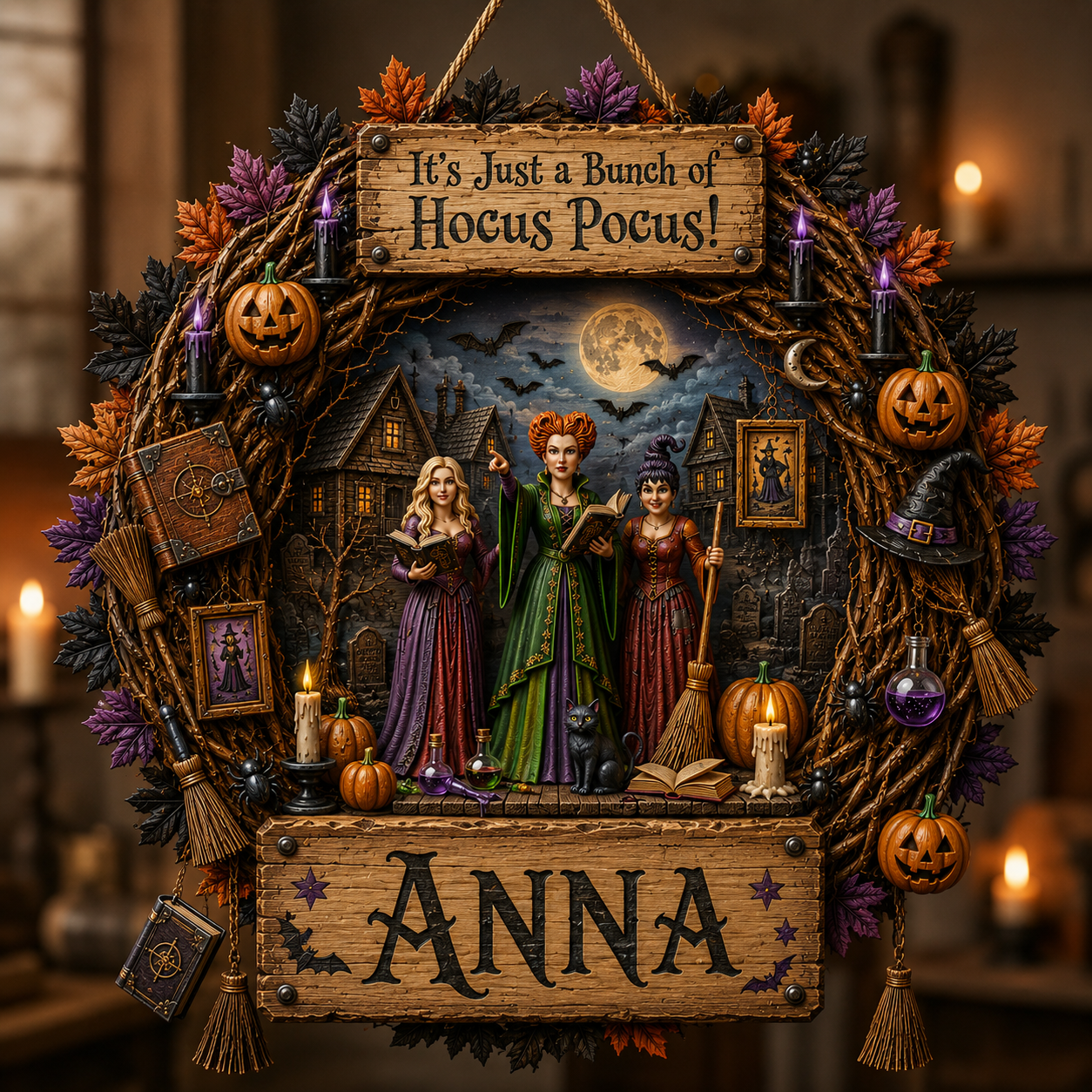 Personalized Halloween Wood Sign for Witch Lovers - Custom Home Decor Gift Wood Sign GradoCreations