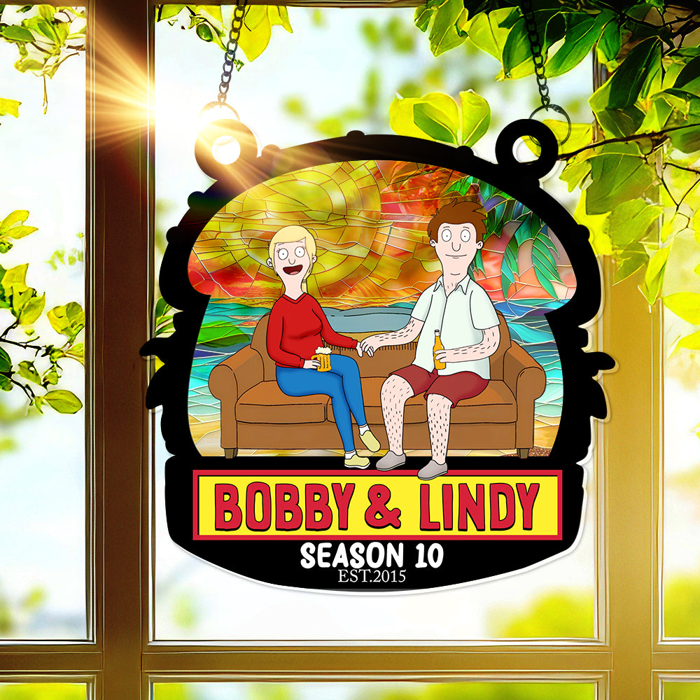 Personalized Funny Burgers Cartoon Suncatcher Gift for Couple Anniversary