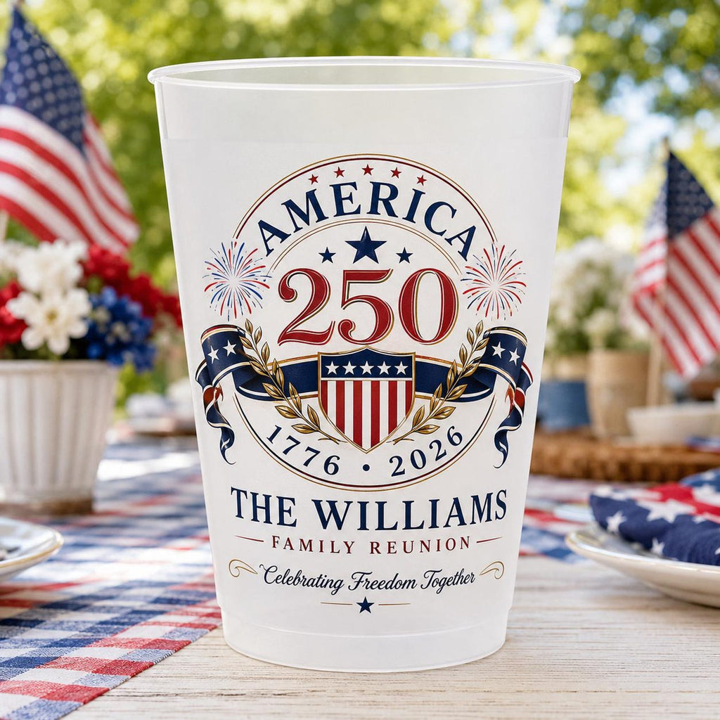Personalized Frosted Cups for Patriotic Family Celebration 250th