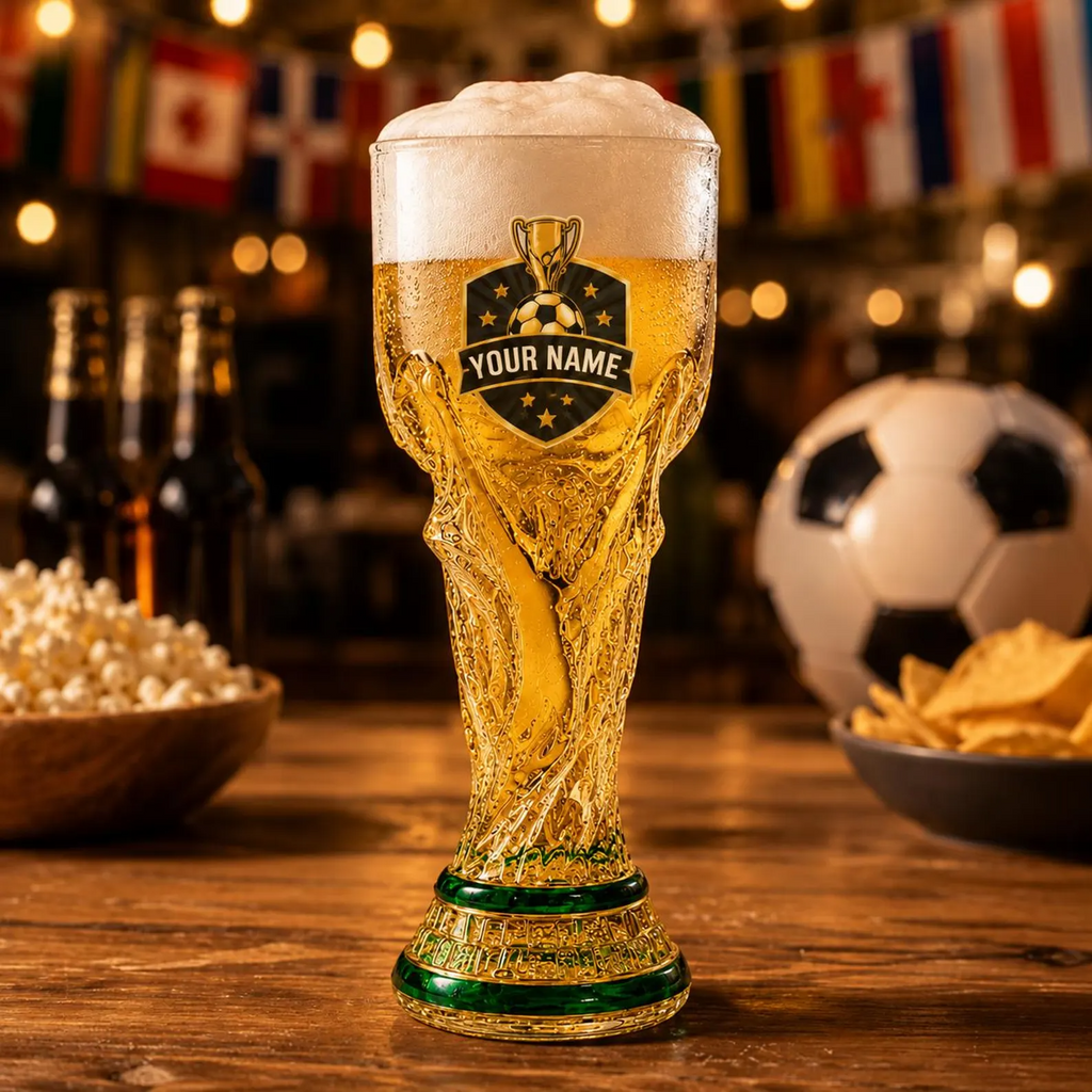 Personalized Trophy Beer Glass Custom Name Gift for Soccer Fans
