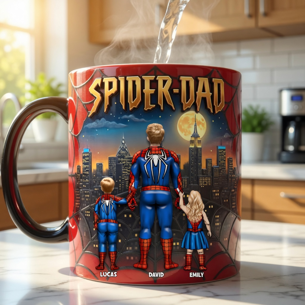 Personalized Heat Reveal Spider Dad Mug - Unique Gift for Dad