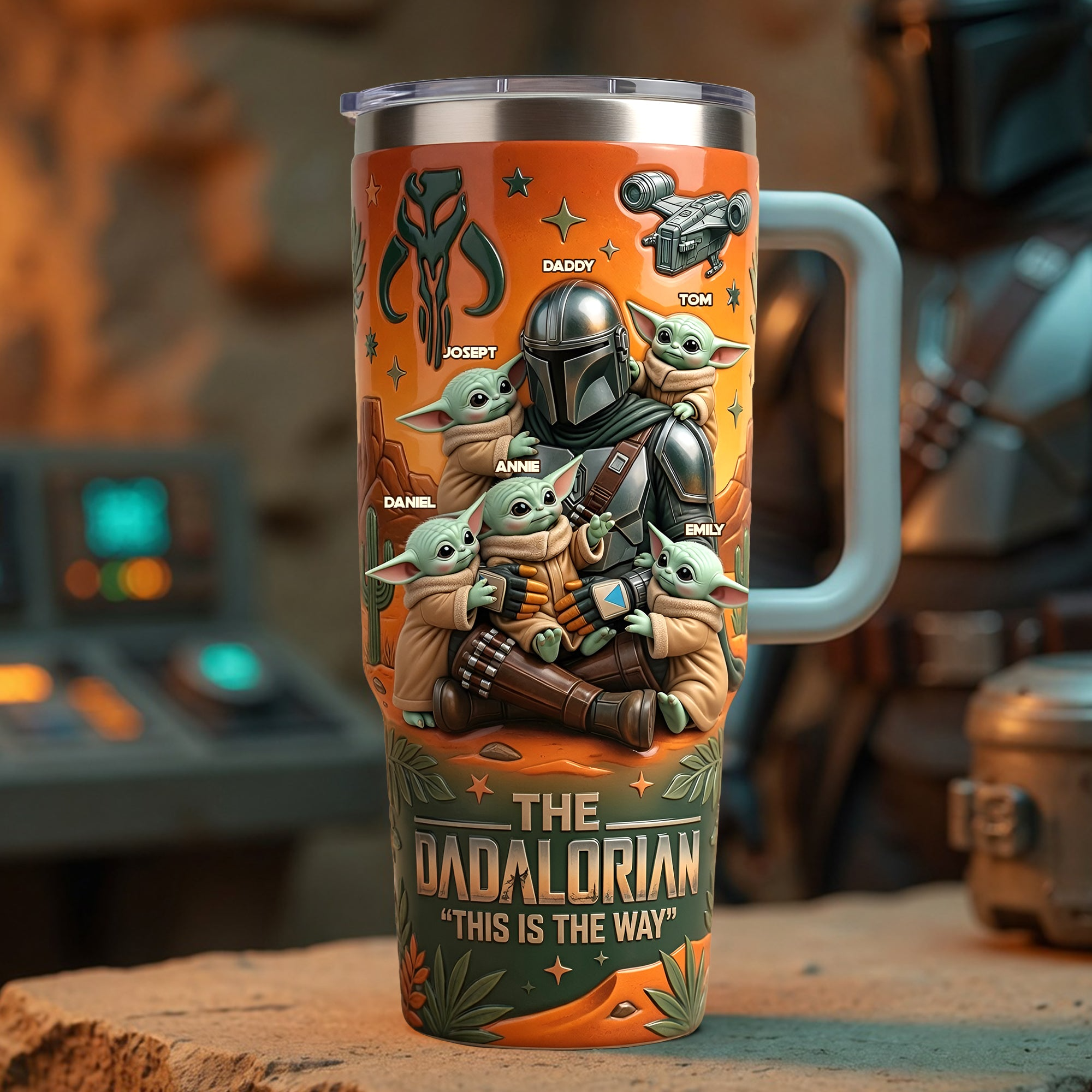 Personalized Dadalorian Tumbler with Handle Gift for Dad