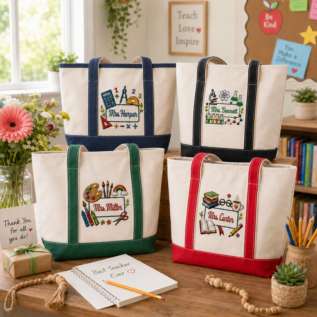 Personalized Embroidered Tote Bag for Teacher - Custom Name Gift