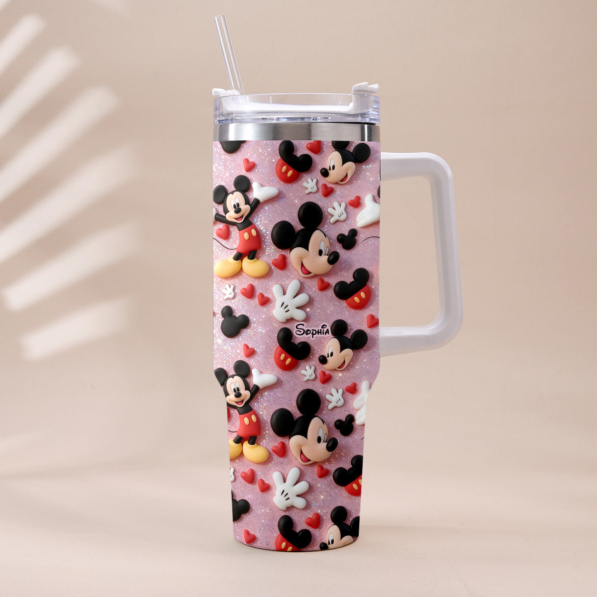Personalized Mickey Mouse Tumbler with Handle Gift for Movie Fans